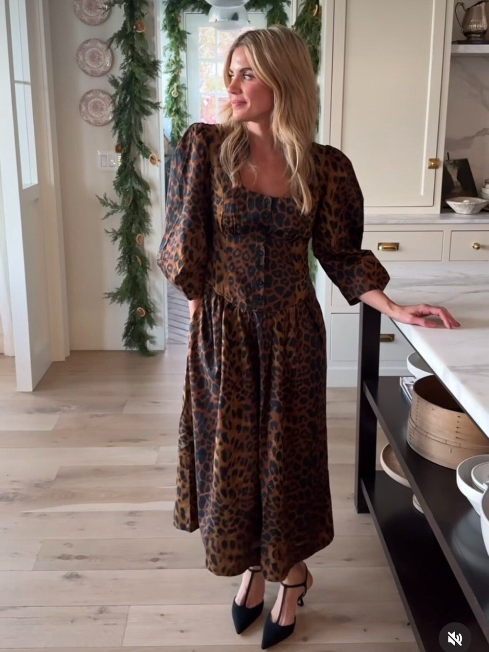 Tuckernuck Leopard Graciela Midi Dress Size 10 Square Neckline Puff Sleeve